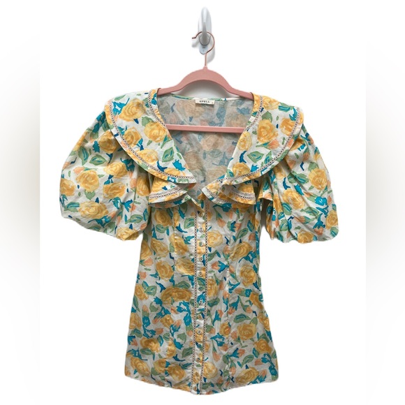 Spell Islamorada Floral Collared Cotton Cocktail Dress - XS - Picture 6 of 13
